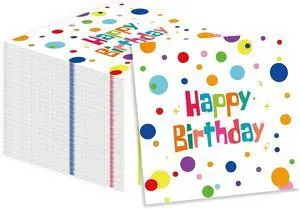 50PCS Happy Birthday Paper Napkins, Colourful Dots 50PCS Happy Birthday Paper Napkins, Colourful Dots