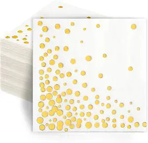 100 Pcs Gold Cocktail Napkins, 3-Ply, 5 x 5 Inches, White 100 Pcs Gold Cocktail Napkins, 3-Ply, 5 x 5 Inches, White