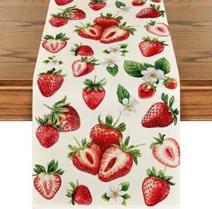 Artoid Mode Strawberry Wildflowers Fruit Spring Summer Table Runner, Seasonal Kitchen Dining Table Decoration for Home Party Decor 13x72 Inch Artoid Mode Strawberry Wildflowers Fruit Spring Summer Table Runner, Seasonal Kitchen Dining Table Decoration for Home Party Decor 13x72 Inch