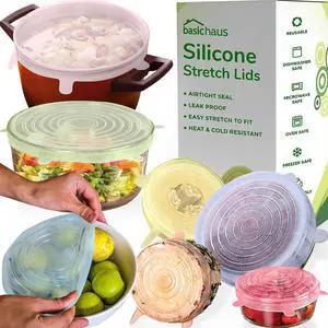 Reusable Silicone Stretch Lids for Food Storage in Fridge - Elastic Heat-Resistant Bowl Covers, Cups, Cans, Jars - Universal Food Grade Lid for Round and Rectangle Containers - 7 Pack - Colorful Reusable Silicone Stretch Lids for Food Storage in Fridge - Elastic Heat-Resistant Bowl Covers, Cups, Cans, Jars - Universal Food Grade Lid for Round and Rectangle Containers - 7 Pack - Colorful