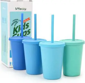 Mfacoy 4 Pack Wheat Straw Cups with Lid and Straws, 10 oz Unbreakable Kids Cup, Reusable Drinking Cups, Small Water Cup, Colourful Tumbler Cups for Kitchen, BPA Free, Dishwasher & Microwave Safe Mfacoy 4 Pack Wheat Straw Cups with Lid and Straws, 10 oz Unbreakable Kids Cup, Reusable Drinking Cups, Small Water Cup, Colourful Tumbler Cups for Kitchen, BPA Free, Dishwasher & Microwave Safe