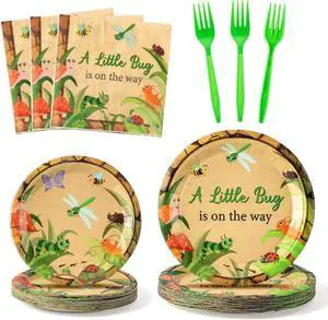 K1tpde Spring Insect Party Tableware - 96PCS A Little Bug Is On the Way Paper Plates and Napkin Party Supplies, Bug Theme Disposable Dinnerware with Green Plastic Forks for Baby Shower Decor, Serve 24 K1tpde Spring Insect Party Tableware - 96PCS A Little Bug Is On the Way Paper Plates and Napkin Party Supplies, Bug Theme Disposable Dinnerware with Green Plastic Forks for Baby Shower Decor, Serve 24