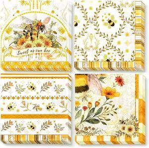 NICROLANDEE Bee Themed Party Napkins 24PCS Cocktail Napkins 3 Layers NICROLANDEE Bee Themed Party Napkins 24PCS Cocktail Napkins 3 Layers