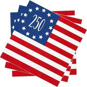 48 PCS 250th Anniversary Napkins 6.5x 6.5 Inches American Flag 2-Ply Disposable Paper Napkins for Patriotic Party Supplies 4th of July Decorations 48 PCS 250th Anniversary Napkins 6.5x 6.5 Inches American Flag 2-Ply Disposable Paper Napkins for Patriotic Party Supplies 4th of July Decorations