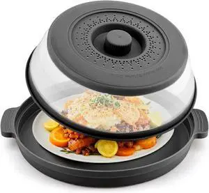 Microwave Splatter Cover with Anti-Scald Tray, 10.7" Collapsible - Black Microwave Splatter Cover with Anti-Scald Tray, 10.7" Collapsible - Black