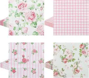 80 Pcs Pink Floral Napkins, 6.5 In Vintage Flower Napkins 2 Ply 80 Pcs Pink Floral Napkins, 6.5 In Vintage Flower Napkins 2 Ply