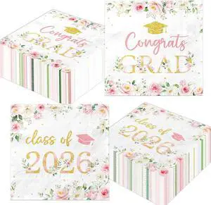 50Pcs Congrats Grad Party Napkins - Floral Graduation Party Decorations Pink Class of 2026 Graduation Paper Napkins for College High School Party Supplies 50Pcs Congrats Grad Party Napkins - Floral Graduation Party Decorations Pink Class of 2026 Graduation Paper Napkins for College High School Party Supplies