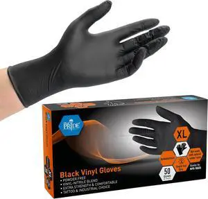 MED PRIDE Extra Strength Black Vinyl Disposable Gloves, Powder & Latex-Free, For Surgical, Tattoo Artist, Food Prep Use MED PRIDE Extra Strength Black Vinyl Disposable Gloves, Powder & Latex-Free, For Surgical, Tattoo Artist, Food Prep Use