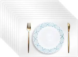 10 Pack Plastic Placemats 17x11 Inch, Clear Place Mats Wipeable, Vinyl Table Mats for Kitchen Dining Table Protection, Craft Projects, Shelf and Drawer Liner 10 Pack Plastic Placemats 17x11 Inch, Clear Place Mats Wipeable, Vinyl Table Mats for Kitchen Dining Table Protection, Craft Projects, Shelf and Drawer Liner