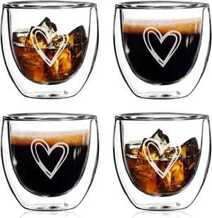 Gute 4Pcs Double Wall Glass Espresso Cups,Clear Italian Doppio Gute 4Pcs Double Wall Glass Espresso Cups,Clear Italian Doppio