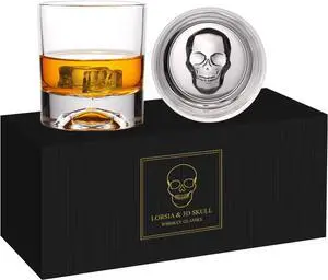 Hand Blown Crystal Skull Whiskey Glasses, Set of 2 Bourbon Glasses In Gift Box - 10 Oz Old Fashioned Glasses for Scotch, Cocktail, Rum - Perfect Gifts for Halloween, Christmas, Thanksgiving for Men Hand Blown Crystal Skull Whiskey Glasses, Set of 2 Bourbon Glasses In Gift Box - 10 Oz Old Fashioned Glasses for Scotch, Cocktail, Rum - Perfect Gifts for Halloween, Christmas, Thanksgiving for Men