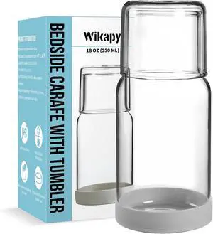 Wikapy Bedside Water Carafe and Glass Set With Silicone Coaster for Nightstand, Bedroom, 18 OZ Clear Mouthwash Dispenser for Bathroom Wikapy Bedside Water Carafe and Glass Set With Silicone Coaster for Nightstand, Bedroom, 18 OZ Clear Mouthwash Dispenser for Bathroom
