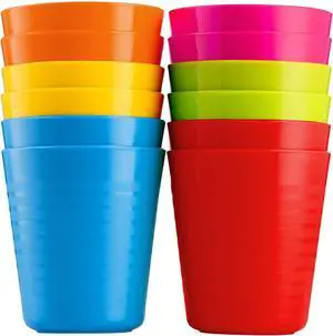 PLASKIDY Kids Plastic Cups Set of 12 Toddler Cups 8 Ounce Children Drinking Tumblers - Reusable Dishwasher Safe BPA Free PLASKIDY Kids Plastic Cups Set of 12 Toddler Cups 8 Ounce Children Drinking Tumblers - Reusable Dishwasher Safe BPA Free