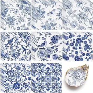 32 Pcs 8 Styles Decoupage Napkins, Blue and White Floral Paper Napkins Chinoiserie Decorative Cocktail Napkin Pretty Printed Cocktail Paper for DIY Crafting Furniture Decor Birthday Party Baby Shower 32 Pcs 8 Styles Decoupage Napkins, Blue and White Floral Paper Napkins Chinoiserie Decorative Cocktail Napkin Pretty Printed Cocktail Paper for DIY Crafting Furniture Decor Birthday Party Baby Shower