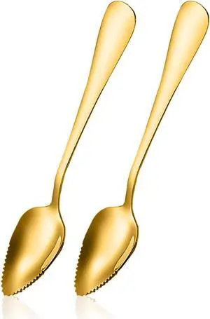Serrated Edge Grapefruit Spoons Stainless Steel Grapefruit Utensil Tool Dessert Fruit Spoons for Citrus Lemon Kiwi Salads Melon Lime Pitaya Apple Fruit Puree (Gold) Serrated Edge Grapefruit Spoons Stainless Steel Grapefruit Utensil Tool Dessert Fruit Spoons for Citrus Lemon Kiwi Salads Melon Lime Pitaya Apple Fruit Puree (Gold)