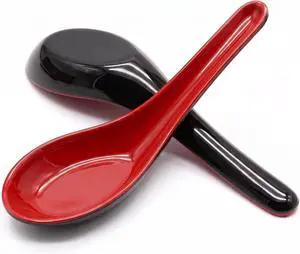 2PCS Asian Soup Spoons, Red and Black Melamine 2PCS Asian Soup Spoons, Red and Black Melamine