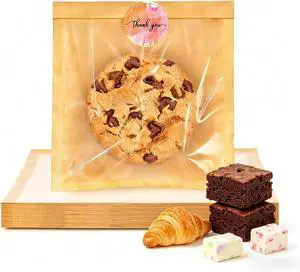 Cookie Bags with Seal, 50 Pack 7.1x7.5 Inch Paper Bakery Bags with Window & Thank you Stickers, Pastry Packing Sleeves for Individual Bake Sale Home Baking, Bakery Supplies Cookie Bags with Seal, 50 Pack 7.1x7.5 Inch Paper Bakery Bags with Window & Thank you Stickers, Pastry Packing Sleeves for Individual Bake Sale Home Baking, Bakery Supplies