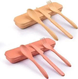 Zoyiancy 2 Sets Reusable Utensil Set with Case, Yellow Orange Cutlery Set Zoyiancy 2 Sets Reusable Utensil Set with Case, Yellow Orange Cutlery Set