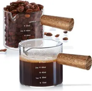 2 Pack Espresso Shot Cups Measuring cups, 4 FL OZ Wooden Handle V-Shaped Double Spout Espresso Shot Glass, Coffee Bar Essentials, coffee accessories 2 Pack Espresso Shot Cups Measuring cups, 4 FL OZ Wooden Handle V-Shaped Double Spout Espresso Shot Glass, Coffee Bar Essentials, coffee accessories