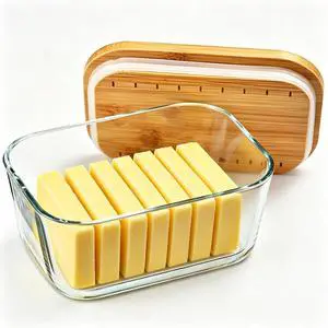 HEKEIEON Glass Butter Dish With Bamboo Sealed Lid - Large Tray for Refrigerator and Outdoor UseButter dish glassGlass Butter KeeperKeep butter fresh - Dishwasher Safe HEKEIEON Glass Butter Dish With Bamboo Sealed Lid - Large Tray for Refrigerator and Outdoor UseButter dish glassGlass Butter KeeperKeep butter fresh - Dishwasher Safe