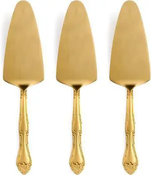 3-Piece Matte Gold Cake Server Set with Rose Handle 3-Piece Matte Gold Cake Server Set with Rose Handle