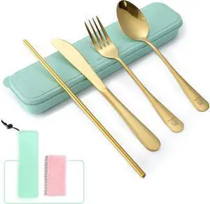 Boulder Bee Travel Utensils Set Stainless Steel with Carrying Case (Gold) Boulder Bee Travel Utensils Set Stainless Steel with Carrying Case (Gold)