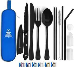 Taplord Portable Travel Silverware Set With Case - Includes 10 Pcs of Utensils, Stainless Steel Flatware For Camping, Easy to Travel, Lightweight (Black) Taplord Portable Travel Silverware Set With Case - Includes 10 Pcs of Utensils, Stainless Steel Flatware For Camping, Easy to Travel, Lightweight (Black)