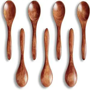 7 PCS Wooden Spoons for Eating, 5.7 Inch Small Wooden Spoons Set 7 PCS Wooden Spoons for Eating, 5.7 Inch Small Wooden Spoons Set