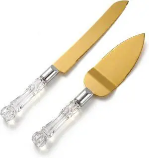 Gold Cake Knife and Server Set Stainless Steel Wedding Cake Cutting Set with Crystal Handle, Cake Cutter & Pie Spatula for Wedding, Birthday, Anniversary, Party Gold Cake Knife and Server Set Stainless Steel Wedding Cake Cutting Set with Crystal Handle, Cake Cutter & Pie Spatula for Wedding, Birthday, Anniversary, Party