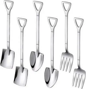 6Pcs 6.1inch Shovel Spoons Fork Set 18/10(304) Stainless Steel 6Pcs 6.1inch Shovel Spoons Fork Set 18/10(304) Stainless Steel