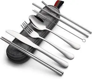 DEVICO Camping Utensils, Full-Size Travel Silverware Set with Case for Work DEVICO Camping Utensils, Full-Size Travel Silverware Set with Case for Work