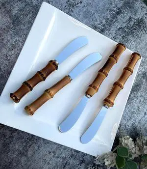 4 Pieces Set Butter knife, Pate Knife Cheese Spreader, Thick and Smooth blades, Strong Heavy for butter spreaders Home Restaurant Party breakfast (bamboo handle) 4 Pieces Set Butter knife, Pate Knife Cheese Spreader, Thick and Smooth blades, Strong Heavy for butter spreaders Home Restaurant Party breakfast (bamboo handle)