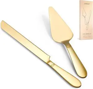 Wedding Cake Cutting Set - Extended Thickened Knife and Server Gold Wedding Cake Cutting Set - Extended Thickened Knife and Server Gold