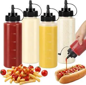 OAMCEG 16oz Condiment Squeeze Bottles, Plastic Sauce Bottles, 4 Pack OAMCEG 16oz Condiment Squeeze Bottles, Plastic Sauce Bottles, 4 Pack