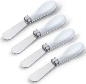 Mixweer 4 Pcs Butter Knife Stainless Steel Butter Spreader Knife with White Porcelain Handle Wide Blade Cheese Spreader for Kitchen Use, 5.1 Inch Mixweer 4 Pcs Butter Knife Stainless Steel Butter Spreader Knife with White Porcelain Handle Wide Blade Cheese Spreader for Kitchen Use, 5.1 Inch