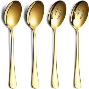 Stainless Steel Serving Set - 4 Pieces incl. 2 Spoons, 2 Slotted Spoons, Dishwasher Safe Stainless Steel Serving Set - 4 Pieces incl. 2 Spoons, 2 Slotted Spoons, Dishwasher Safe