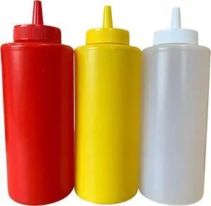 Ketchup Mustard and Clear BPA Free Food Prep Set of 3 Plastic 8 oz Squeeze Bottles for Condiments Ketchup Mustard and Clear BPA Free Food Prep Set of 3 Plastic 8 oz Squeeze Bottles for Condiments