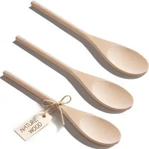 Cooking Wooden Spoons, MORGLES 3 Pcs 10'' Serving Spoons Cooking Wooden Spoons, MORGLES 3 Pcs 10'' Serving Spoons