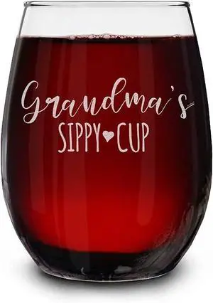 shop4ever Grandma's Sippy Cup Engraved Stemless Wine Glass 15 oz, Nana Gift shop4ever Grandma's Sippy Cup Engraved Stemless Wine Glass 15 oz, Nana Gift