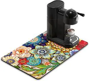 Rnivvi Coffee Mat, 12" x 19" Cute Flower Theme Coffee Bar Mats for Espresso Machine Station Accessories and Organizer, Hide Stain Rubber Backed Absorbent Dish Drying Pad for Kitchen Counter, Mandala Rnivvi Coffee Mat, 12" x 19" Cute Flower Theme Coffee Bar Mats for Espresso Machine Station Accessories and Organizer, Hide Stain Rubber Backed Absorbent Dish Drying Pad for Kitchen Counter, Mandala