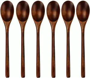 AOOSY 9 In Wooden Spoons for Eating, 6Pcs Japanese Natural Soup Spoons AOOSY 9 In Wooden Spoons for Eating, 6Pcs Japanese Natural Soup Spoons
