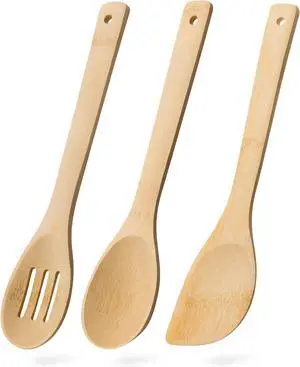 Wooden Spoons for Cooking, 3-Piece Bamboo Cooking Utensil Set Wooden Spoons for Cooking, 3-Piece Bamboo Cooking Utensil Set