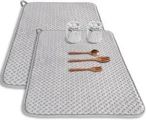 2 Pack Microfiber Dish Drying Mat,24*17 inch Absorbent Dish Drainer Kitchen Counter,Large Size Dish Drying Pad for Countertops,Sinks,Draining Racks(Gray) 2 Pack Microfiber Dish Drying Mat,24*17 inch Absorbent Dish Drainer Kitchen Counter,Large Size Dish Drying Pad for Countertops,Sinks,Draining Racks(Gray)