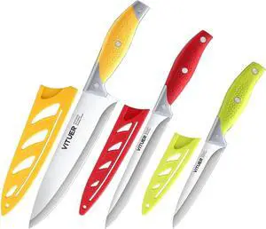 VITUER Chef Knife, 3PCS Kitchen Knife, Multicolor Stainless Steel Sharp Chef Knife Set (3Pack, Yellow, Red, Green) VITUER Chef Knife, 3PCS Kitchen Knife, Multicolor Stainless Steel Sharp Chef Knife Set (3Pack, Yellow, Red, Green)