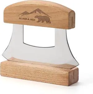 5inch Alaskan Mezzaluna Ulu Knife, Salad Veggies Rocker Chopper Slicer Cutter Hashing Chopping Mincing Cleaver with Wooden Stand Arthritic Tool 5inch Alaskan Mezzaluna Ulu Knife, Salad Veggies Rocker Chopper Slicer Cutter Hashing Chopping Mincing Cleaver with Wooden Stand Arthritic Tool