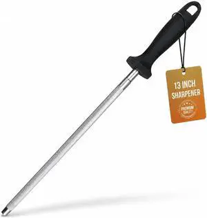 Knife Sharpener Rod, 13 Inch Carbon Steel Honing Steel for Kitchen Knives, Professional Magnetized Sharpening Stick with Nickel-Chrome Plating, Easy Grip Tool for Chef Knives Knife Sharpener Rod, 13 Inch Carbon Steel Honing Steel for Kitchen Knives, Professional Magnetized Sharpening Stick with Nickel-Chrome Plating, Easy Grip Tool for Chef Knives