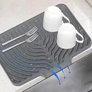 Dish Drying Mat for Kitchen Counter, with Built-in Drain Lip, Food-Grade Silicone, Easy Clean Pad for Countertop Protection, Multi-Functional Use (14.7x10.2, Grey) Dish Drying Mat for Kitchen Counter, with Built-in Drain Lip, Food-Grade Silicone, Easy Clean Pad for Countertop Protection, Multi-Functional Use (14.7x10.2, Grey)