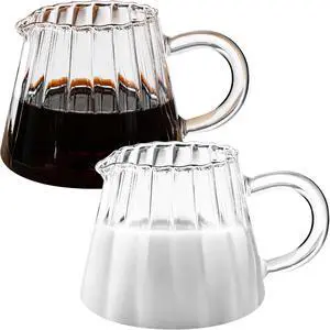Loscarol 2 Pcs Small Glass Pitcher - Elegant Wave Shaped Creamer Pitcher Loscarol 2 Pcs Small Glass Pitcher - Elegant Wave Shaped Creamer Pitcher