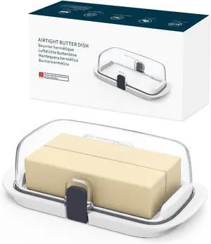 KITCHENDAO Large One-handed Butter Dish with Lid for Countertop, Airtight Butter Holder with One Press to Open/Close Secure Latching Buckle for East Coast/West Coast/European/Kerrygold Butter(White) KITCHENDAO Large One-handed Butter Dish with Lid for Countertop, Airtight Butter Holder with One Press to Open/Close Secure Latching Buckle for East Coast/West Coast/European/Kerrygold Butter(White)