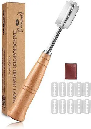 "SAINT GERMAIN Premium Hand Crafted Bread Lame for Dough Scoring Knife, Lame Bread Tool for Sourdough Bread Slashing with 10 Blades Included with Replacement with Authentic Leather Protector Cover" "SAINT GERMAIN Premium Hand Crafted Bread Lame for Dough Scoring Knife, Lame Bread Tool for Sourdough Bread Slashing with 10 Blades Included with Replacement with Authentic Leather Protector Cover"